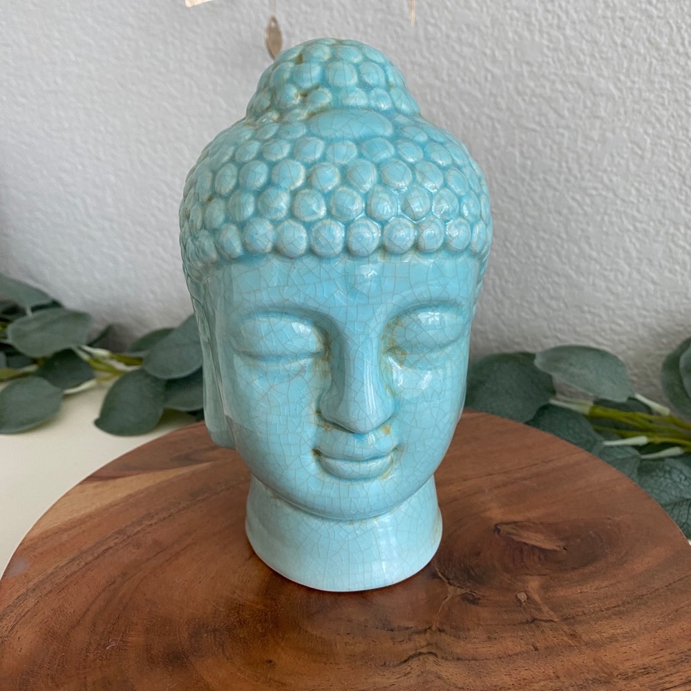 Ceramic teal crackle Buddha head